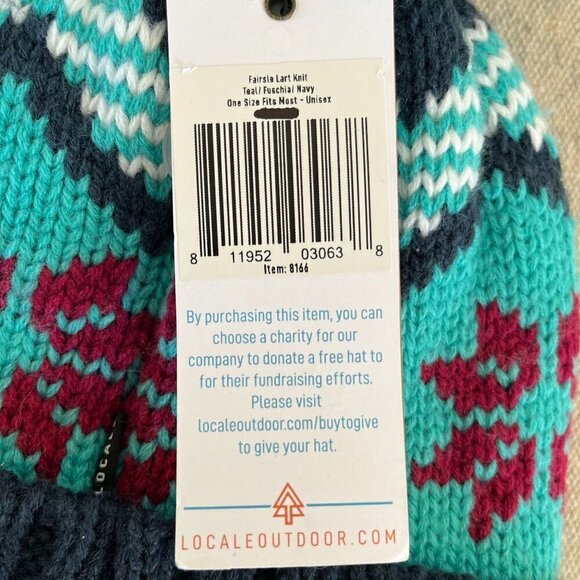 Locale Outdoor Unisex Fair Isle Lart Knit Teal/Fuschia/Navy Winter Stocking Hat - Picture 4 of 7